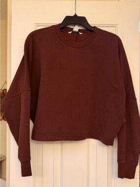 Athleta Cropped Crewneck Sweatshirt - Burgundy